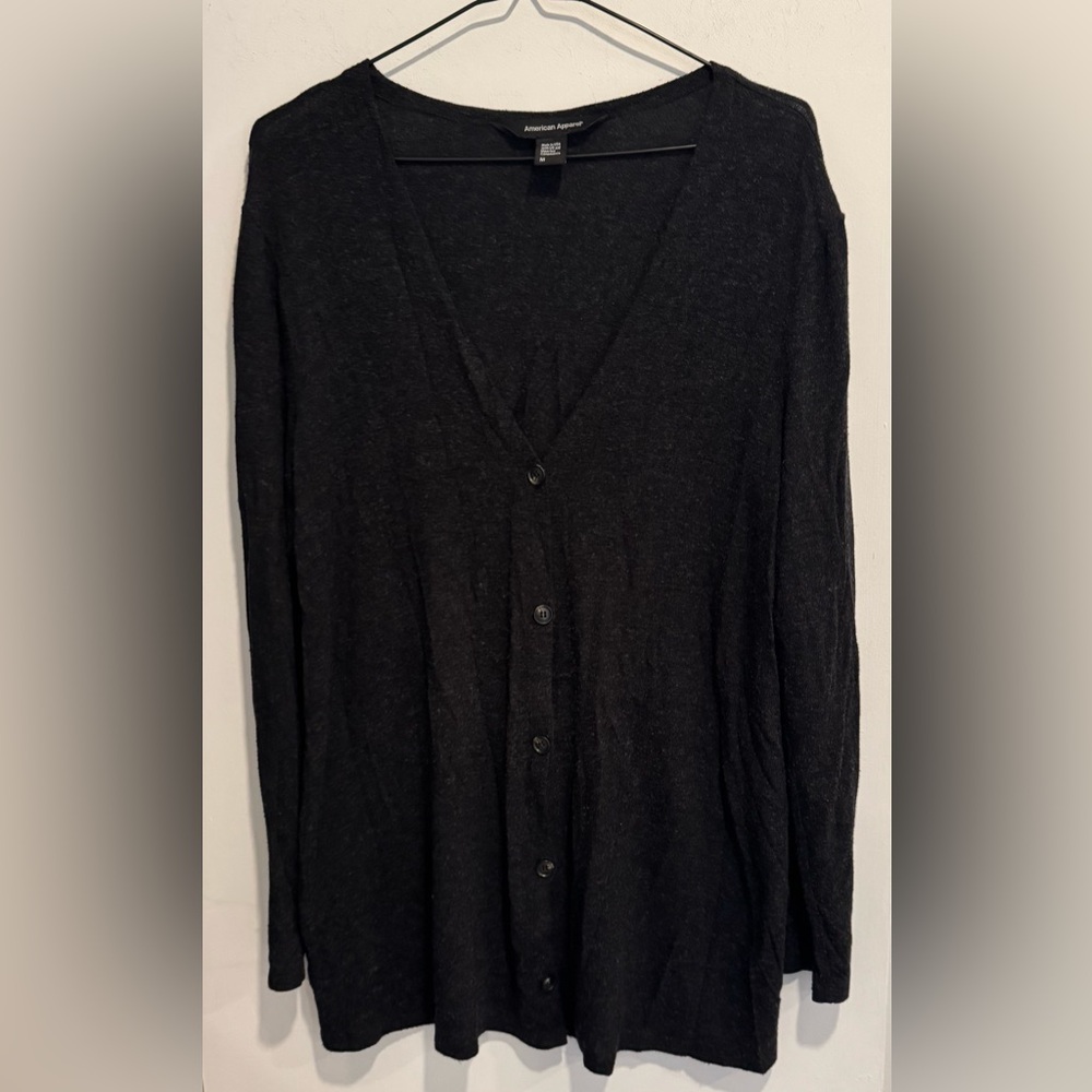 Vintage American Apparel cardigan classic layering stretch knit gray grunge M